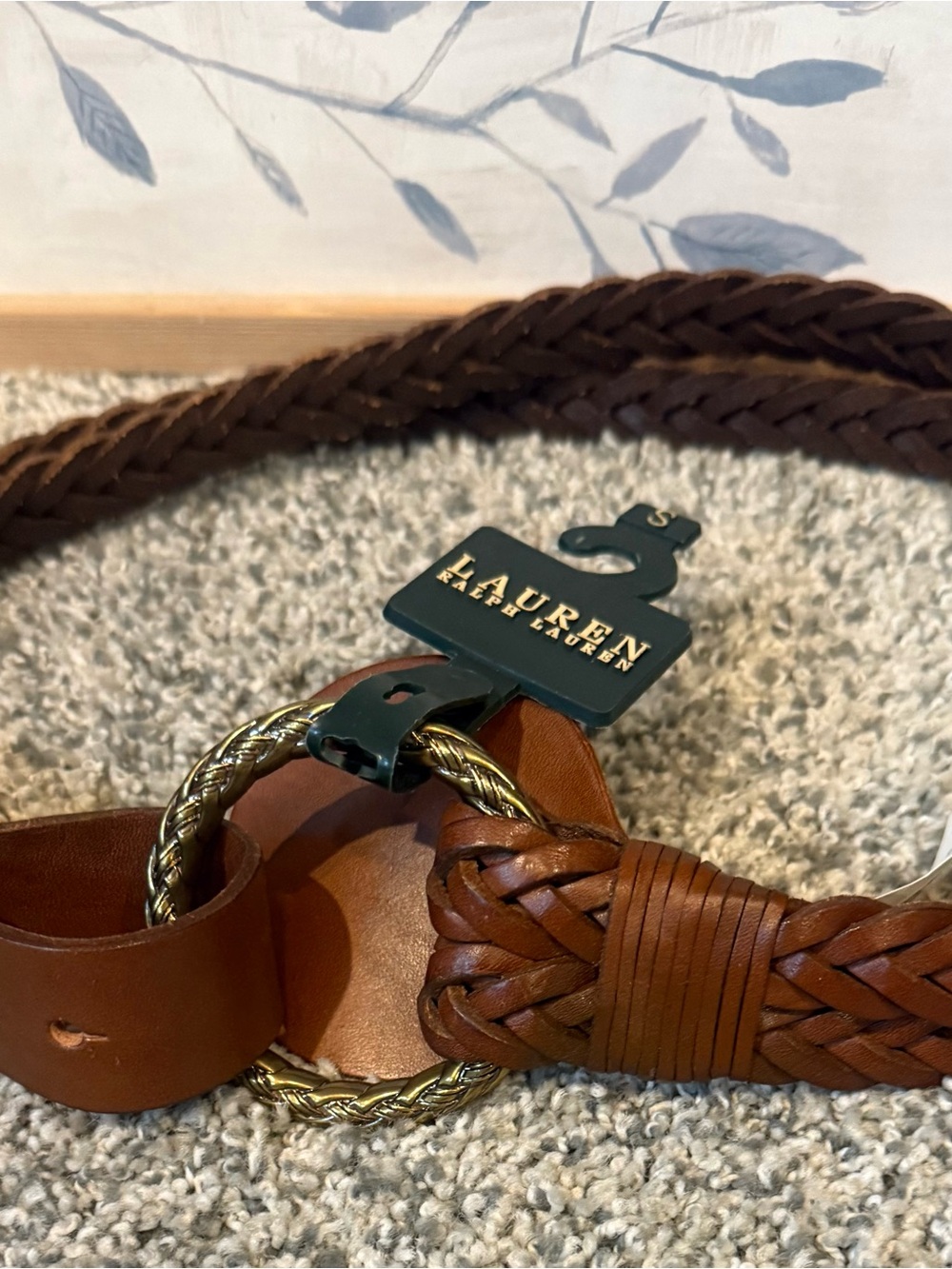 Ralph Lauren Braided Brown Leather Belt with Gold-Tone Twisted Buckle